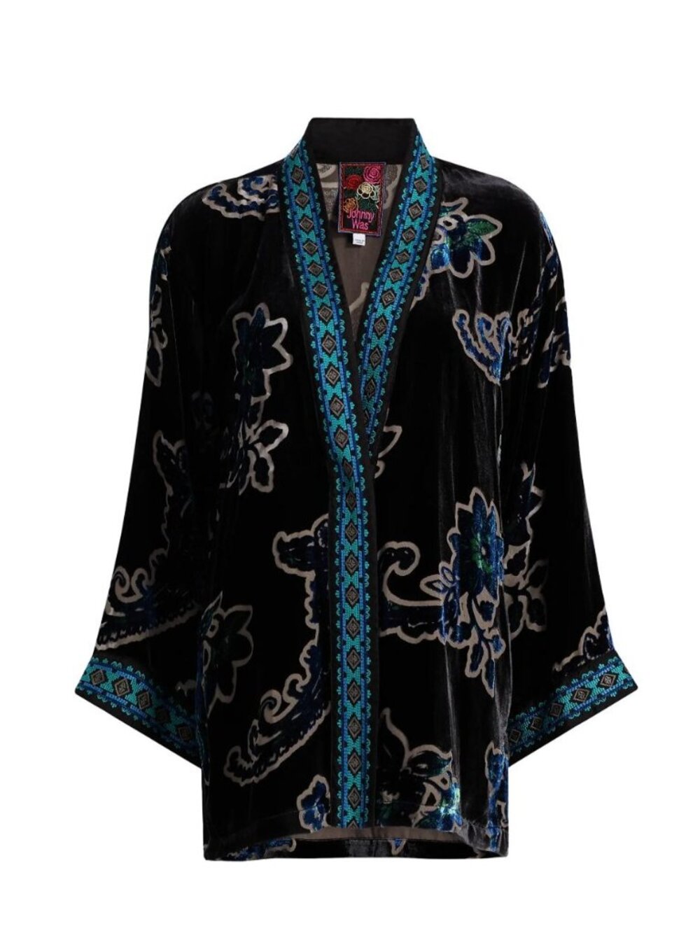 Johnny Was Merhawi Kimono Cover Up Duster Size Small Velvet Embroidered